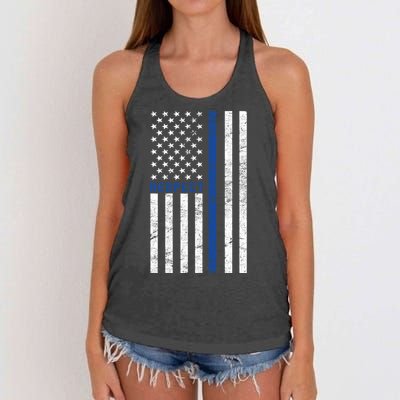 Police American Flag Respect The Blue Women's Knotted Racerback Tank