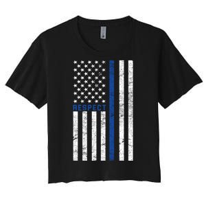 Police American Flag Respect The Blue Women's Crop Top Tee