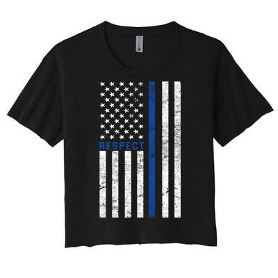 Police American Flag Respect The Blue Women's Crop Top Tee