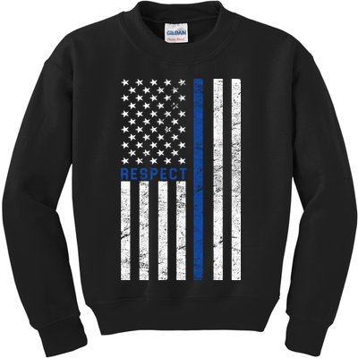 Police American Flag Respect The Blue Kids Sweatshirt