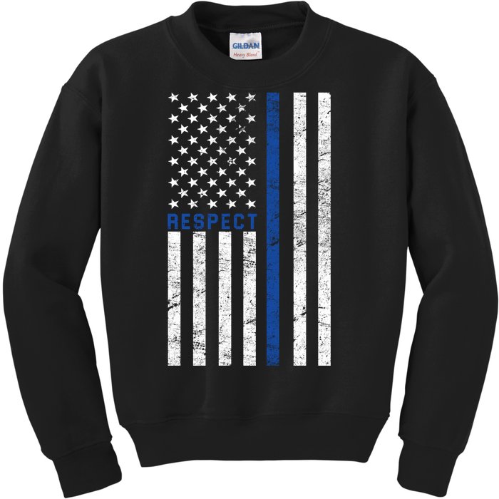 Police American Flag Respect The Blue Kids Sweatshirt