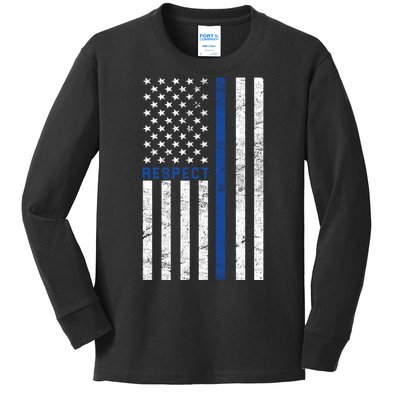 Police American Flag Respect The Blue Kids Long Sleeve Shirt