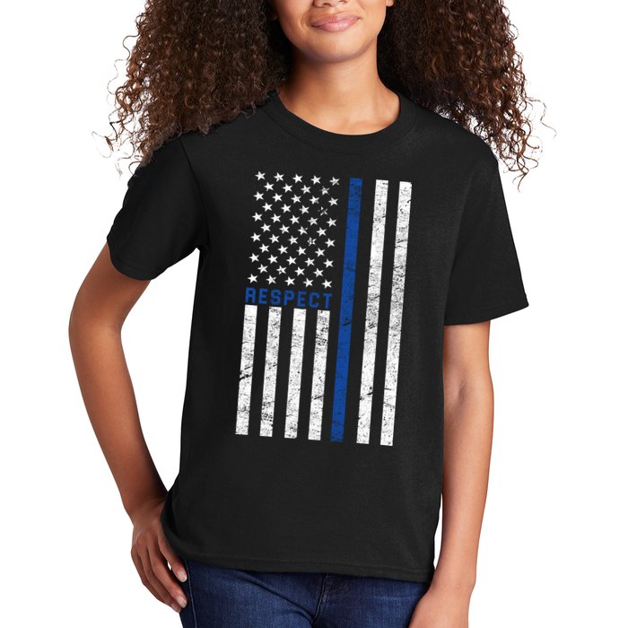 Police American Flag Respect The Blue Kids T-Shirt