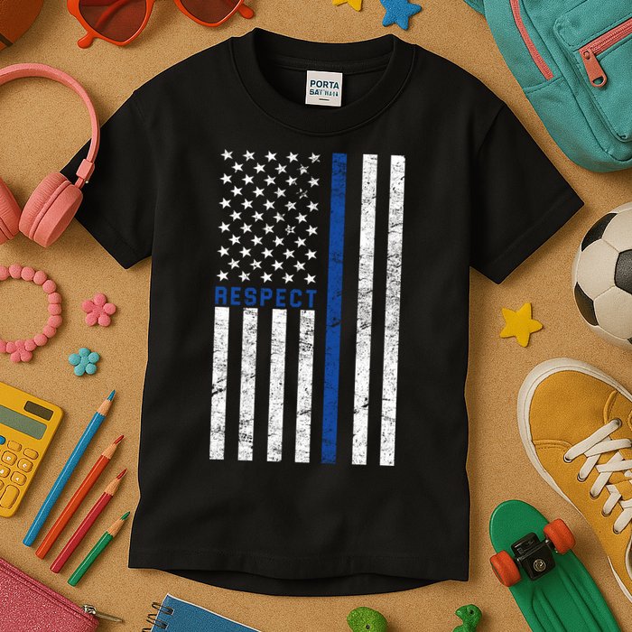 Police American Flag Respect The Blue Kids T-Shirt