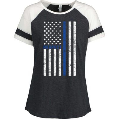 Police American Flag Respect The Blue Enza Ladies Jersey Colorblock Tee