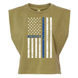 Police American Flag Respect The Blue Garment-Dyed Women's Muscle Tee