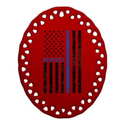 Police American Flag Respect The Blue Ceramic Oval Ornament