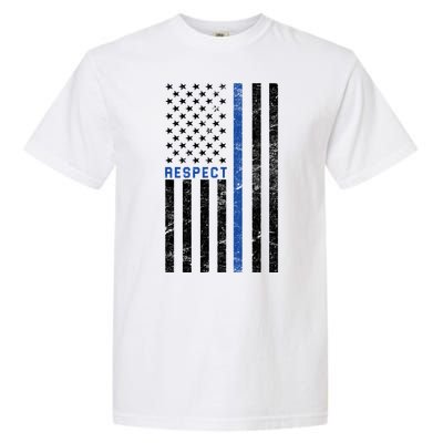 Police American Flag Respect The Blue Garment-Dyed Heavyweight T-Shirt