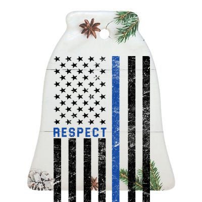 Police American Flag Respect The Blue Ceramic Bell Ornament