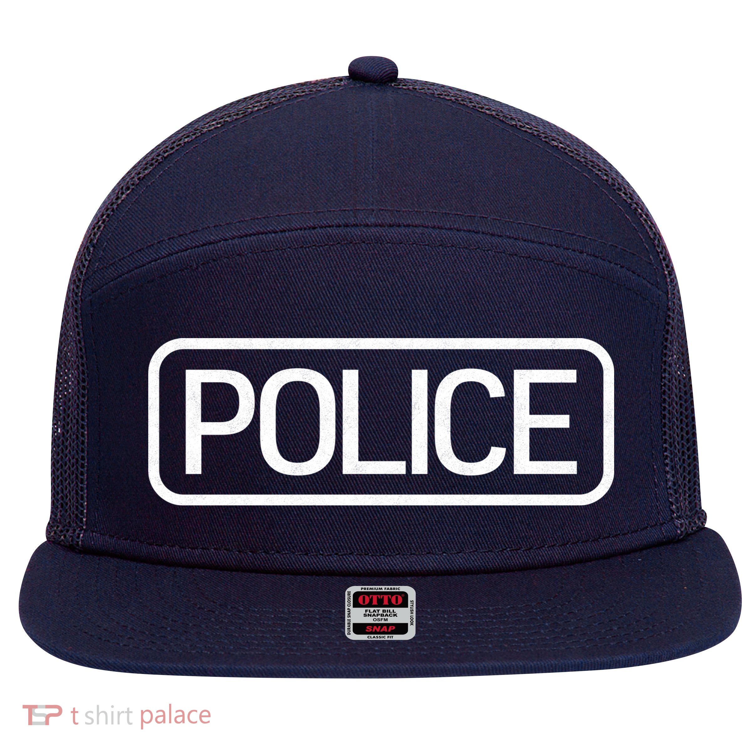 Police Distressed Logo 7 Panel Mesh Trucker Snapback Hat