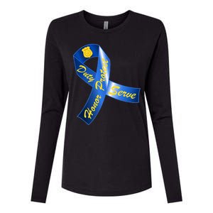 Police Duty Honor Protect Serve Ribbon Womens Cotton Relaxed Long Sleeve T-Shirt