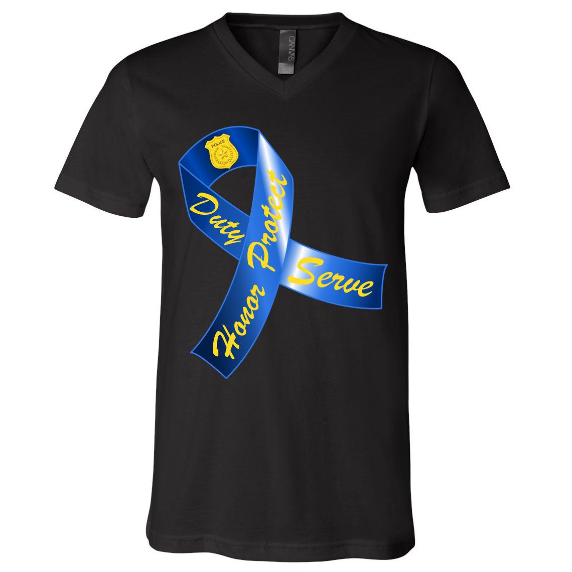 Police Duty Honor Protect Serve Ribbon V-Neck T-Shirt
