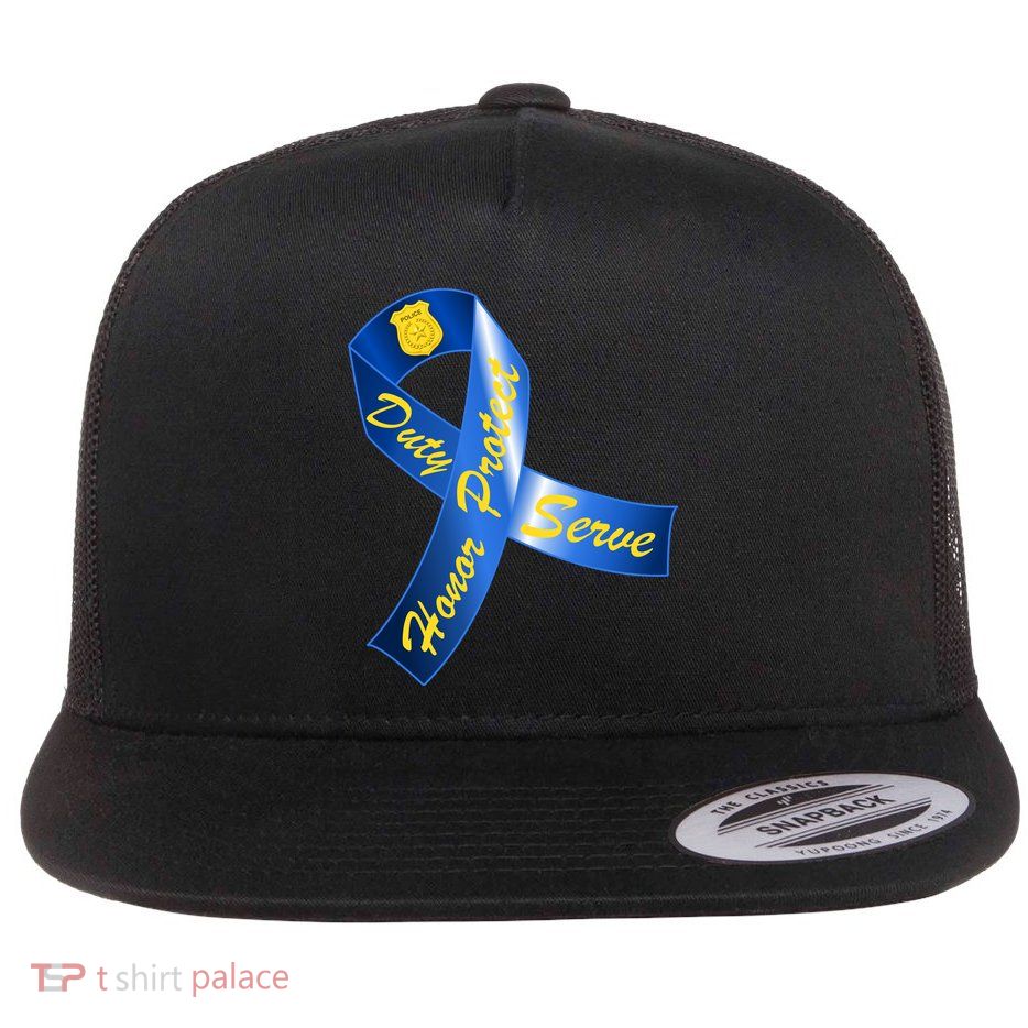 Police Duty Honor Protect Serve Ribbon Flatbill Hat