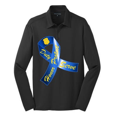 Police Duty Honor Protect Serve Ribbon Silk Touch Performance Long Sleeve Polo