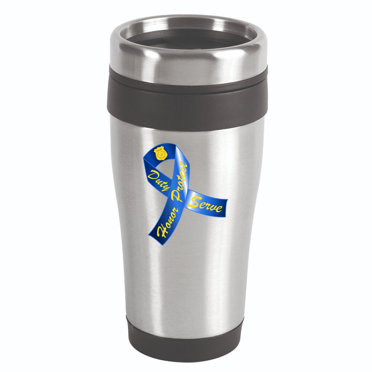 Police Duty Honor Protect Serve Ribbon 16oz Travel Tumbler