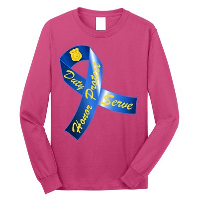 Police Duty Honor Protect Serve Ribbon Long Sleeve Shirt