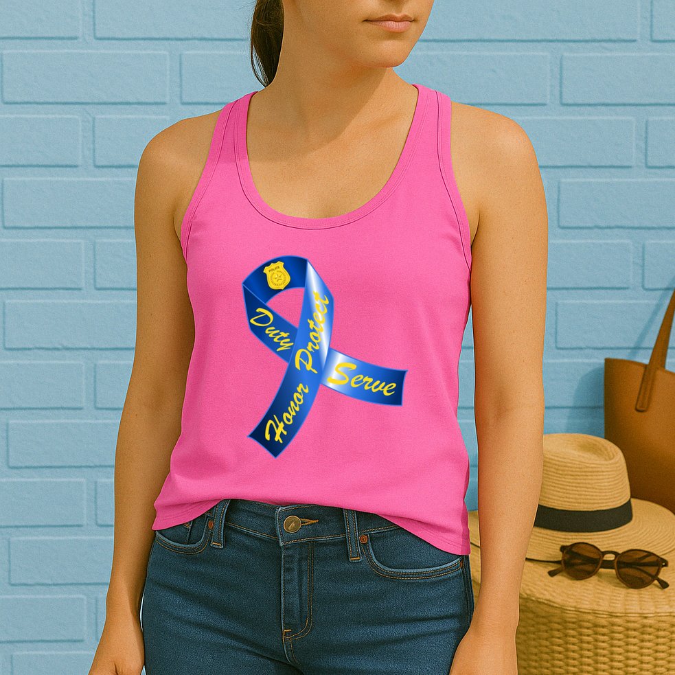 Police Duty Honor Protect Serve Ribbon Womens Tank Top
