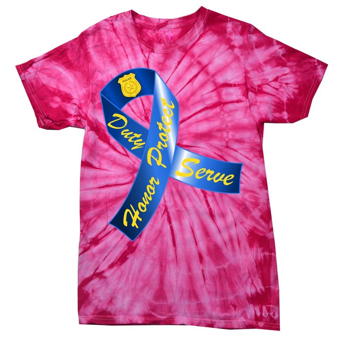 Police Duty Honor Protect Serve Ribbon Tie-Dye T-Shirt