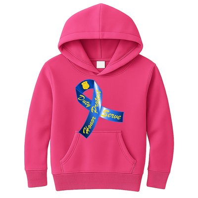 Police Duty Honor Protect Serve Ribbon Kids Hoodie
