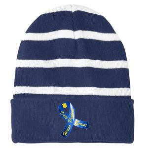 Police Duty Honor Protect Serve Ribbon Striped Beanie with Solid Band