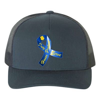 Police Duty Honor Protect Serve Ribbon Yupoong Adult 5-Panel Trucker Hat