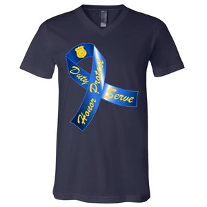 Police Duty Honor Protect Serve Ribbon V-Neck T-Shirt