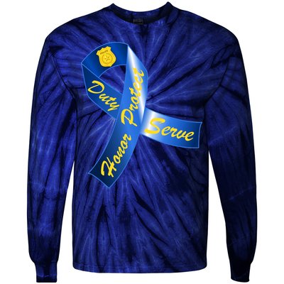 Police Duty Honor Protect Serve Ribbon Tie-Dye Long Sleeve Shirt