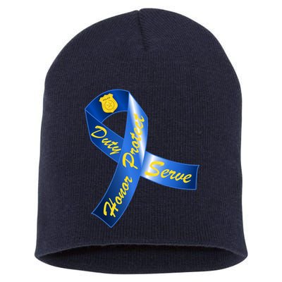 Police Duty Honor Protect Serve Ribbon Short Acrylic Beanie