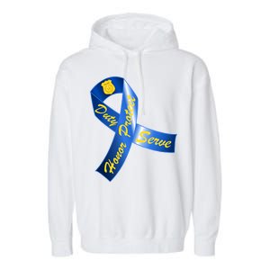 Police Duty Honor Protect Serve Ribbon Garment-Dyed Fleece Hoodie