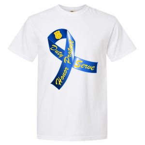 Police Duty Honor Protect Serve Ribbon Garment-Dyed Heavyweight T-Shirt