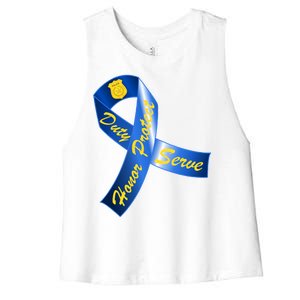 Police Duty Honor Protect Serve Ribbon Women's Racerback Cropped Tank