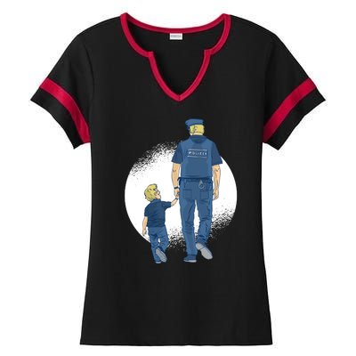 Police Father Ladies Halftime Notch Neck Tee