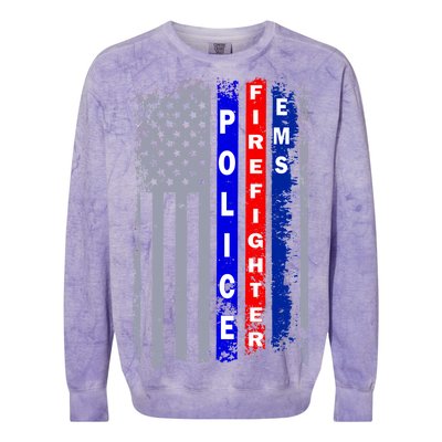 Police Firefighter EMS American Flag Colorblast Crewneck Sweatshirt