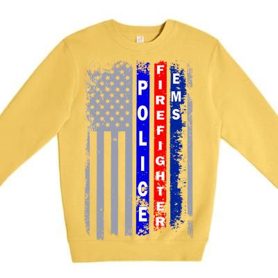 Police Firefighter EMS American Flag Premium Crewneck Sweatshirt