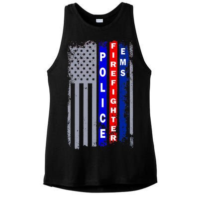 Police Firefighter EMS American Flag Ladies PosiCharge Tri-Blend Wicking Tank