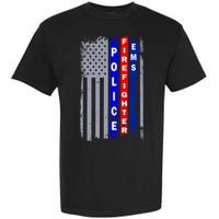 Police Firefighter EMS American Flag Garment-Dyed Heavyweight T-Shirt