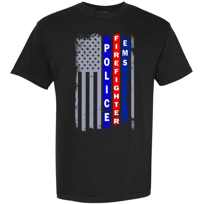 Police Firefighter EMS American Flag Garment-Dyed Heavyweight T-Shirt