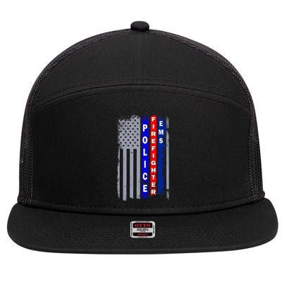 Police Firefighter EMS American Flag 7 Panel Mesh Trucker Snapback Hat