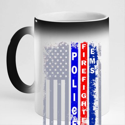 Police Firefighter EMS American Flag 11oz Black Color Changing Mug