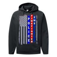 Police Firefighter EMS American Flag Performance Fleece Hoodie