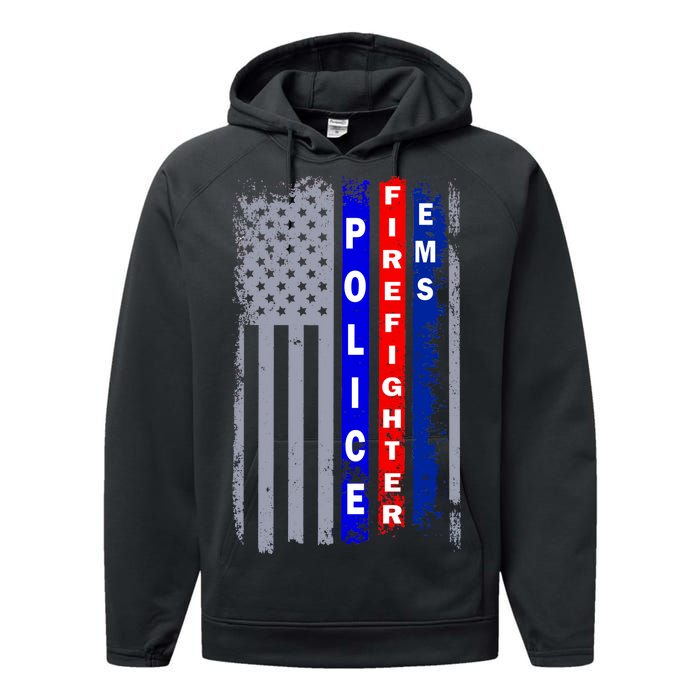 Police Firefighter EMS American Flag Performance Fleece Hoodie