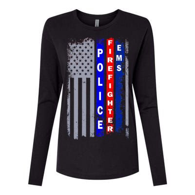 Police Firefighter EMS American Flag Womens Cotton Relaxed Long Sleeve T-Shirt