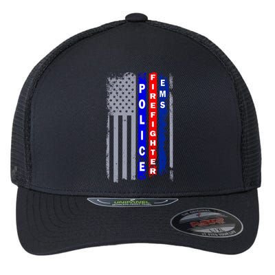 Police Firefighter EMS American Flag Flexfit Unipanel Trucker Cap