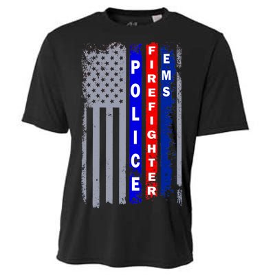 Police Firefighter EMS American Flag Cooling Performance Crew T-Shirt