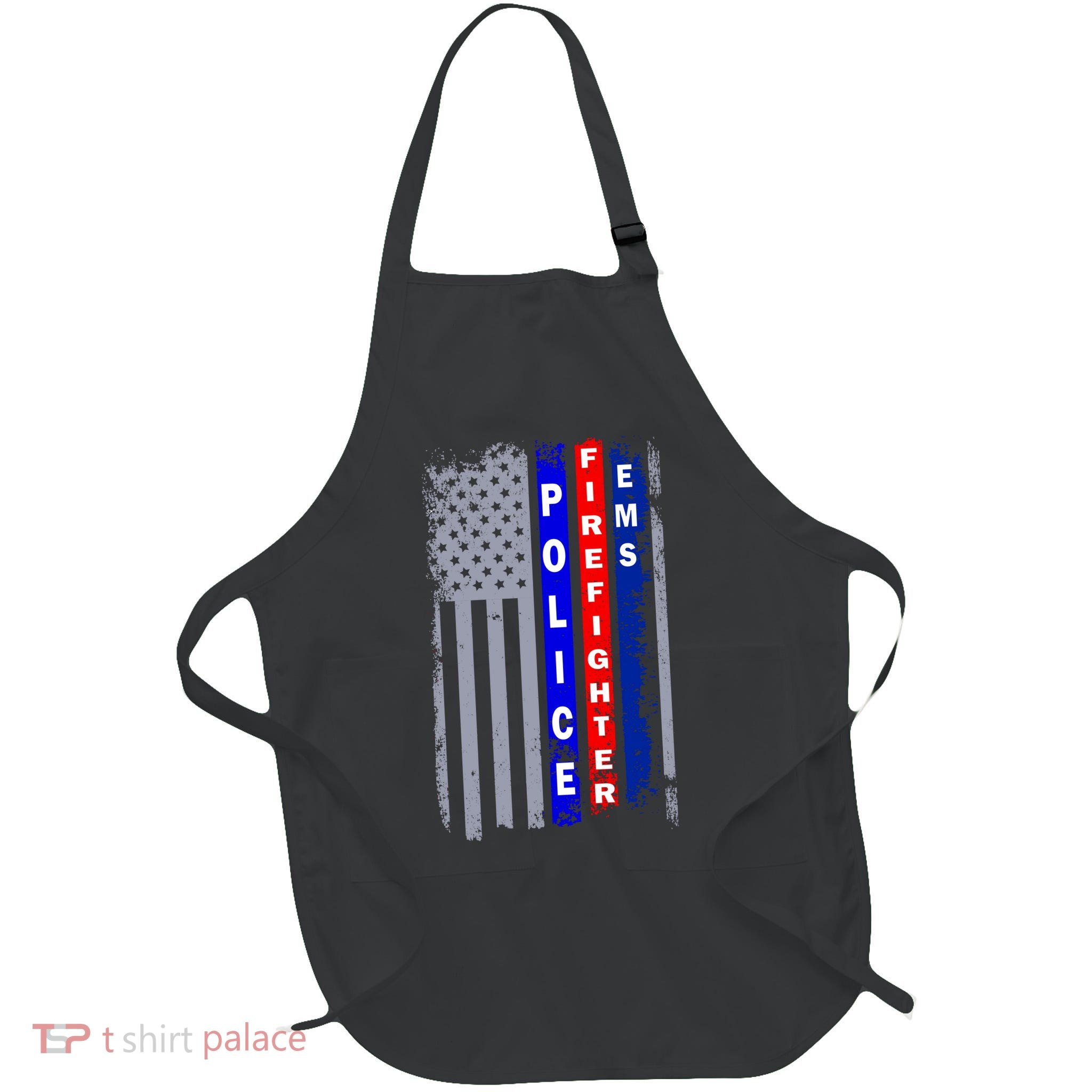 Police Firefighter EMS American Flag Full-Length Apron With Pockets
