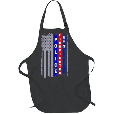 Police Firefighter EMS American Flag Full-Length Apron With Pockets