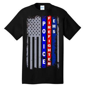 Police Firefighter EMS American Flag Tall T-Shirt