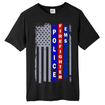 Police Firefighter EMS American Flag Tall Fusion ChromaSoft Performance T-Shirt