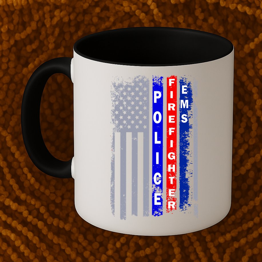 Police Firefighter EMS American Flag Mug