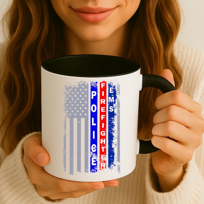 Police Firefighter EMS American Flag Mug